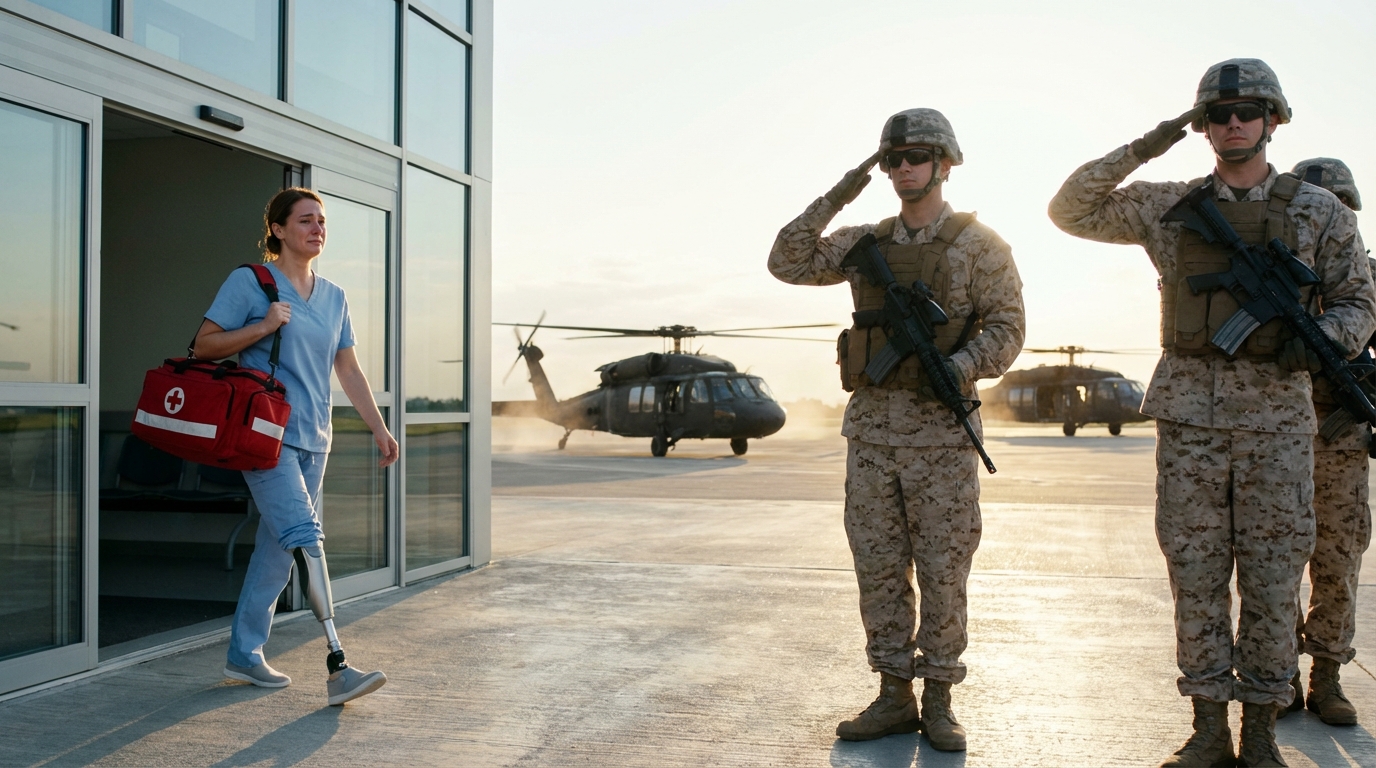 Le dijeron a la enfermera coja que se quedara atrás, hasta que aterrizaron cuatro helicópteros de la Marina exigiéndole