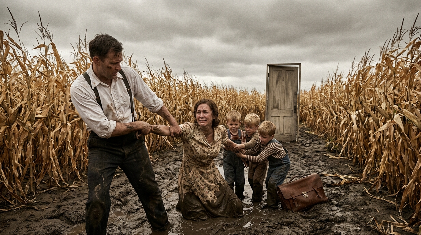 Quedó allí, medio sumergida, aturdida y humillada. Y el sobre, ese maldito sobre, yacía medio enterrado en el fango junto a su mano extendida, como un secreto que la tierra se negaba a seguir guardando, una verdad sucia y expuesta a la luz del sol.