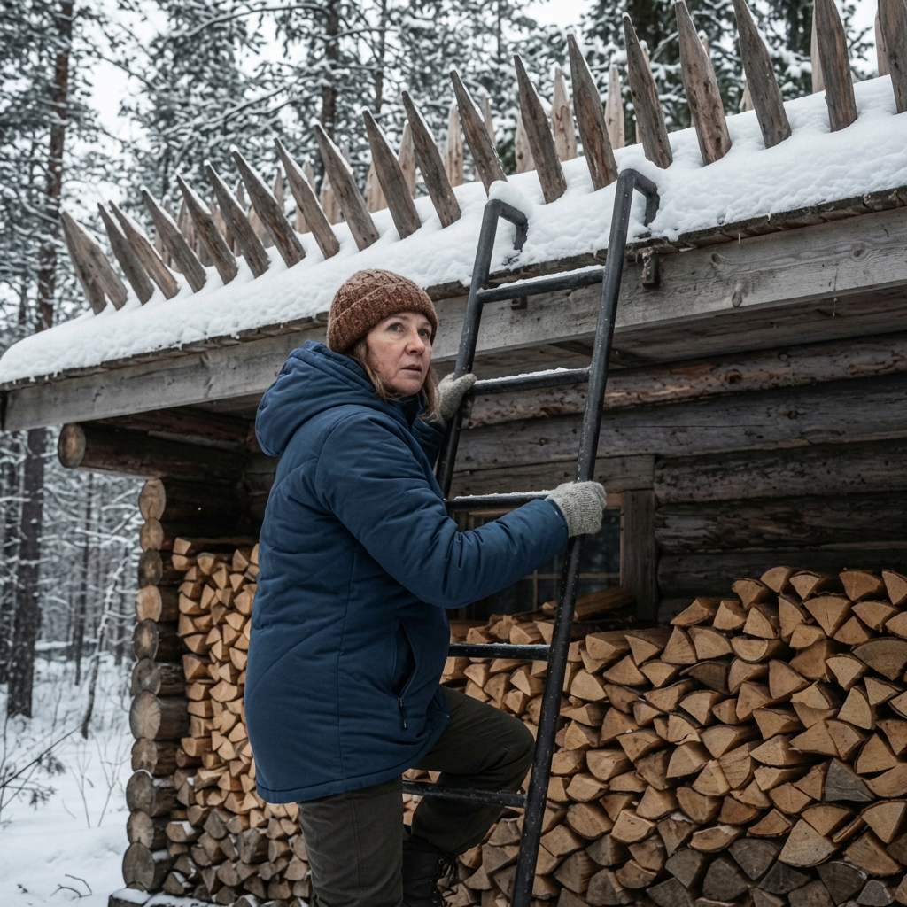 Nadie entendía por qué ella colocó troncos afilados en el techo… hasta que cayó la primera nevada y el secreto más oscuro de la casa quedó al descubierto.