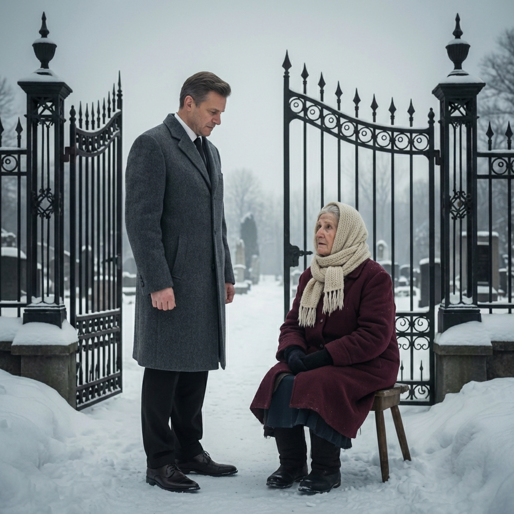 Después del funeral de su esposa, el millonario se dirigía hacia el coche y, justo en la entrada del cementerio, notó a una anciana pobre. Se detuvo, sacó unos cuantos billetes de la cartera y se los tendió en silencio