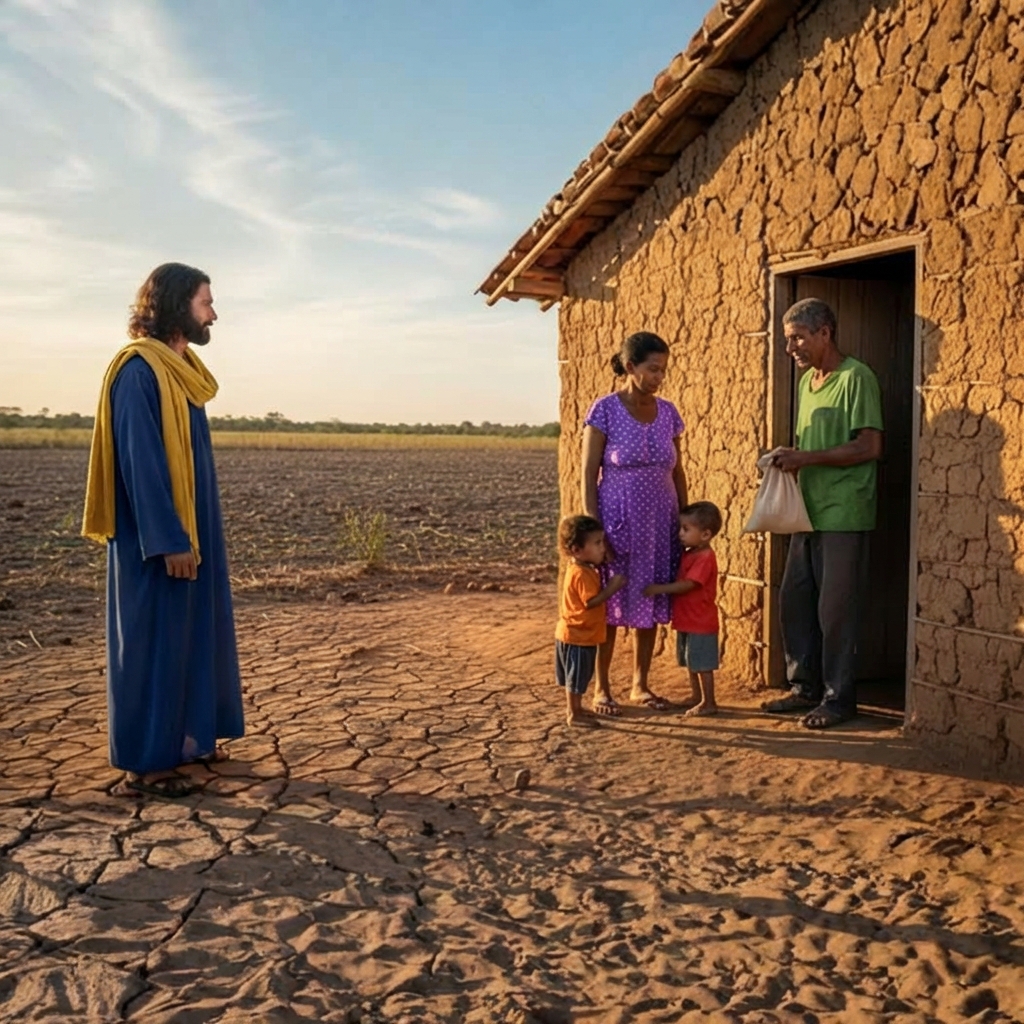 Jesús salva al agricultor que perdió toda su cosecha pero compartió lo poco que le quedaba con la viuda.