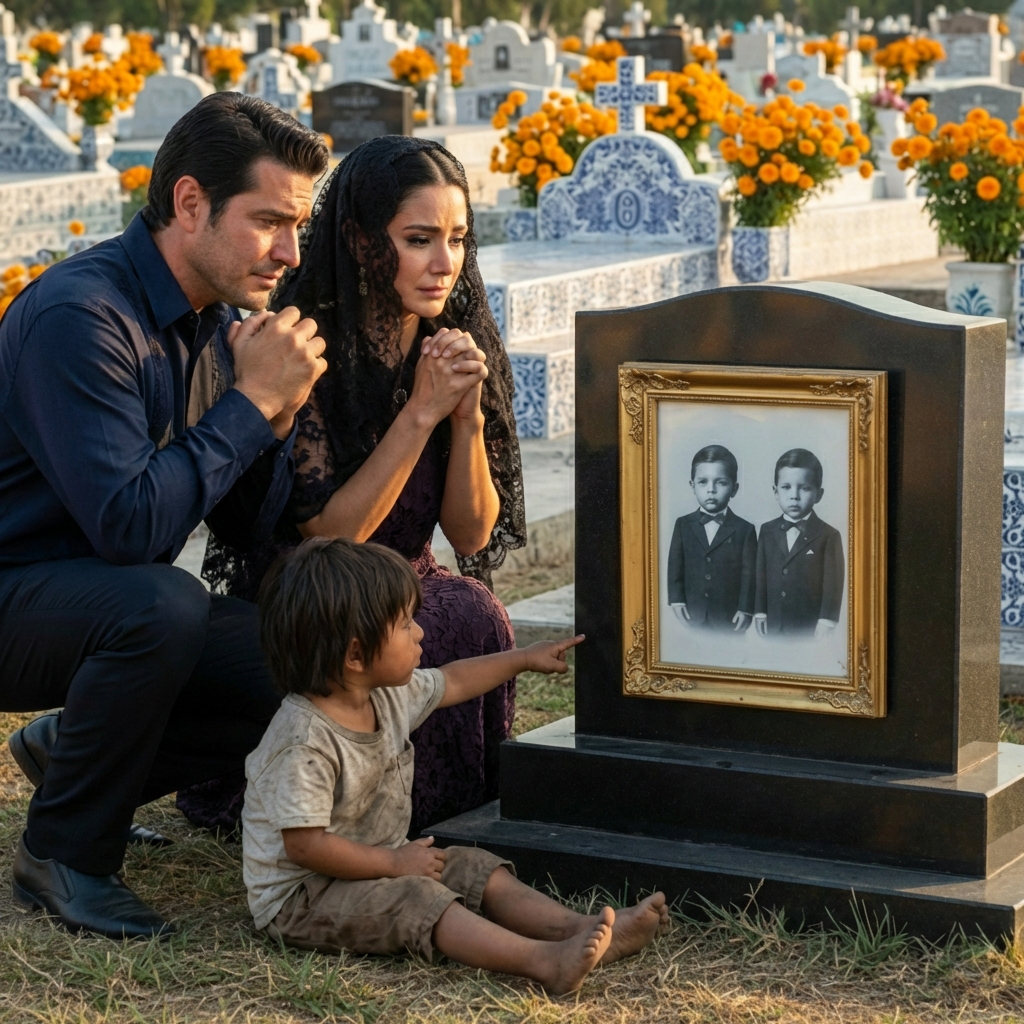 Lloraban desconsolados sobre la tumba de sus hijos gemelos creyendo que su vida había terminado, sin imaginar que una pequeña niña de la calle, con los pies descalzos y el alma rota, estaba a punto de resucitar sus corazones con un secreto que guardaba en su mirada.