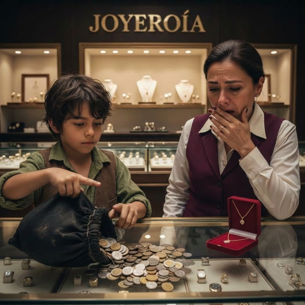Un niño harapiento entró silenciosamente en la lujosa joyería y derramó miles de monedas frías sobre el vidrio reluciente