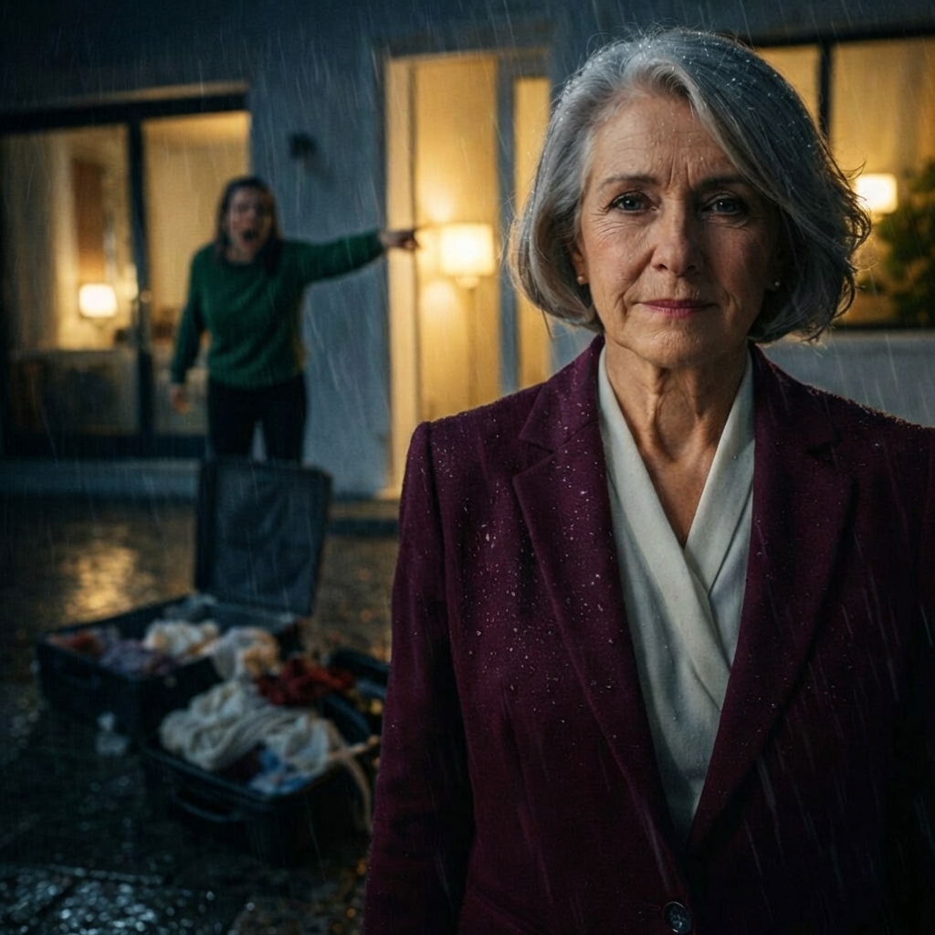 El día que enterré a mi esposo, escondí la herencia: la casa frente al mar y 18 millones. Esa noche, mi nuera lanzó mis maletas a la calle. «Desde hoy, esta casa es mía. Vete a un asilo», gritó. Sonreí. «No sabes con quién te metes». Mientras recogía mis cosas bajo la lluvia, ya estaba moviendo piezas que ella jamás vería venir…