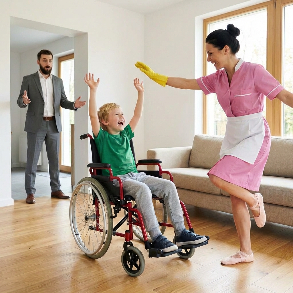Todos le decían que su hijo jamás volvería a caminar. Él desconfiaba de la empleada de limpieza, pero cuando descubrió lo que ella hacía a escondidas en el depósito, el millonario cayó de rodillas llorando…